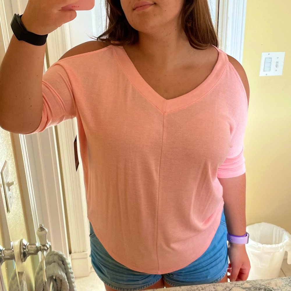 NWT - A.N.A Pink Cold Shoulder Slouchy Knit Shirt